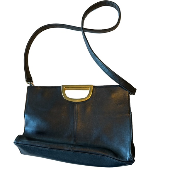 Vintage High End Black Leather Giani Bernini Retro Shoulder Bag Purse - Picture 2 of 8